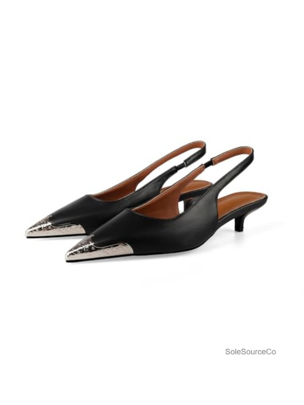 Kitten Heel Slingback Pointed Toe Slip On Heeled Sandals Semi-Formal Dress Pump